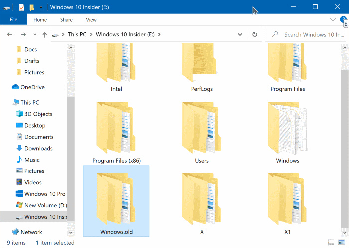 supprimer le dossier windows.old dans Windows 10
