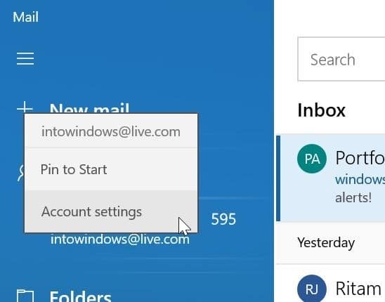 supprimer un compte de messagerie de l'application Mail dans Windows 10 pic1