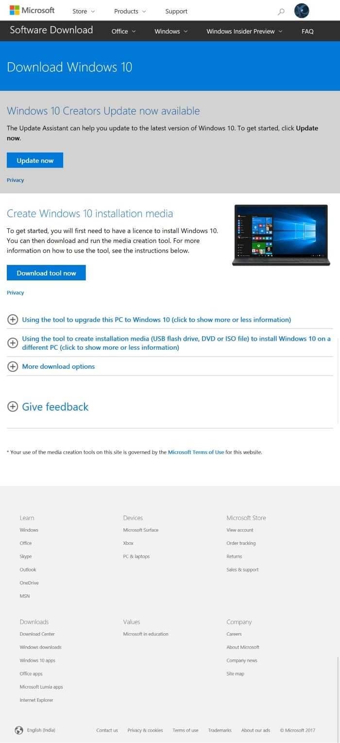 télécharger Windows 10 ISO sans outil de création multimédia pic1