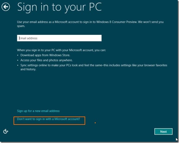 Créer un compte utilisateur sans adresse e-mail dans Windows 8