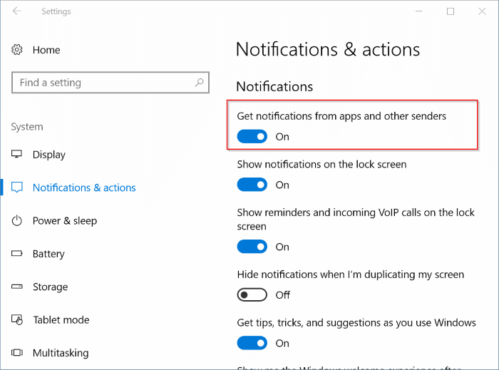 désactiver les notifications pour des applications spécifiques dans Windows 10 pic1