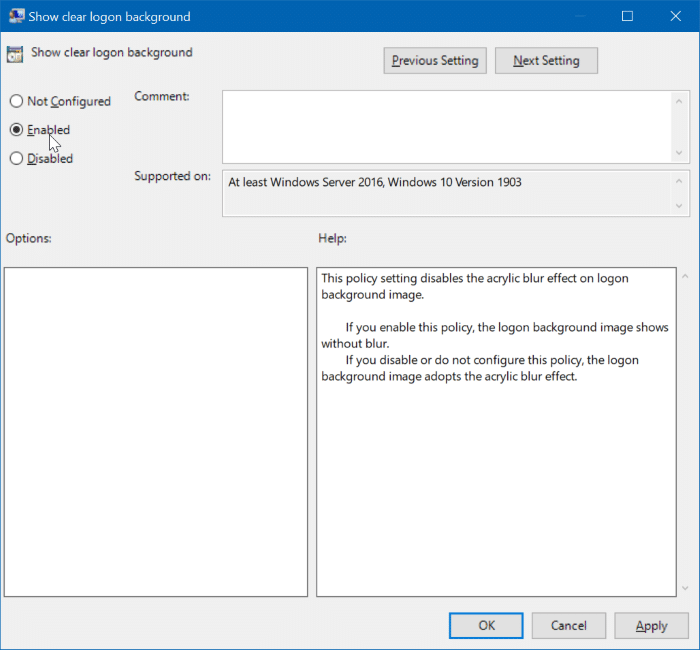 désactiver l'effet de flou sur l'écran de connexion dans Windows 10 pic2