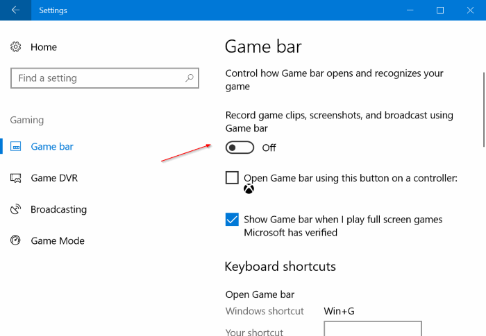 Disable Game bar in Windows 10 pic1