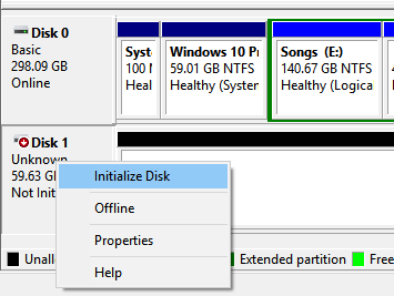 Disque non initialisé dans Windows 10 pic1
