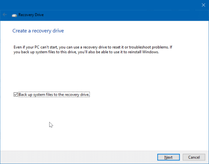 nous ne pouvons pas créer l'erreur de lecteur de récupération dans Windows 10