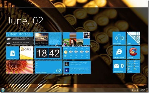 Écran d'accueil final de l'interface utilisateur de la tablette Windows 8