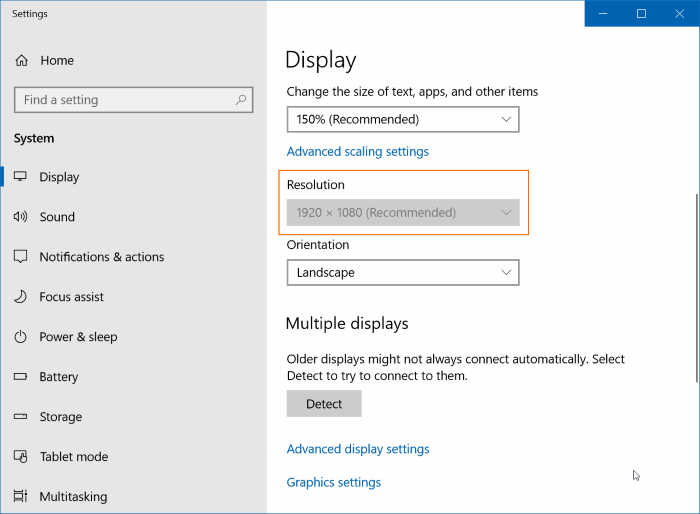 impossible de changer la résolution de l'écran dans Windows 10 pic01
