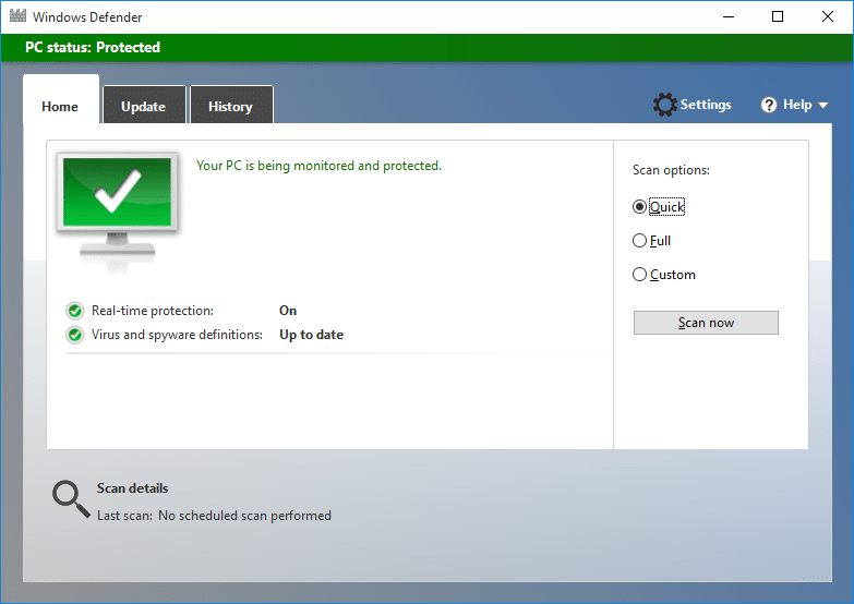 Microsoft Security Essentials sur Windows 10