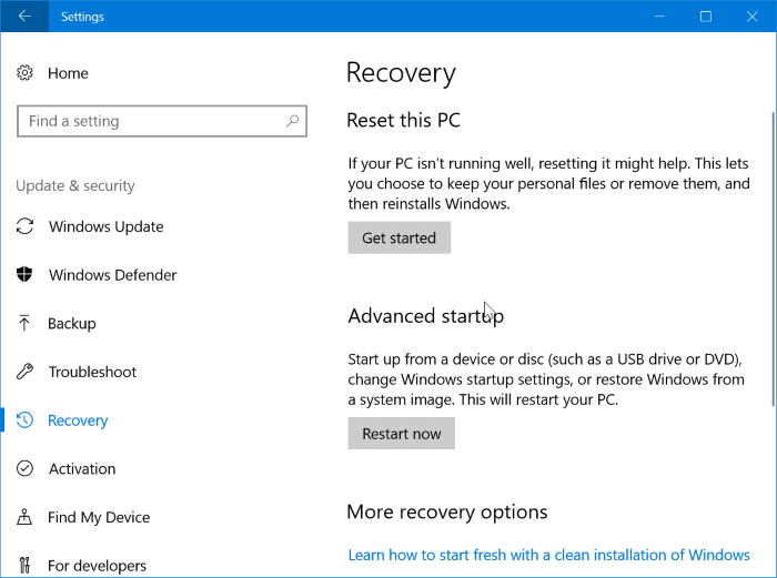 Quand utiliser les options de recuperation de Windows 10