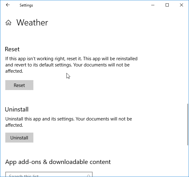 réinitialiser ou réinstaller l'application Météo dans Windows 10 pic2