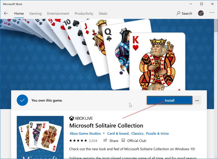 réinstallez Microsoft Solitaire Collection dans Windows 10 pic2
