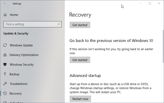 Revenir à la version précédente de Windows 10 après 10 jours (01)