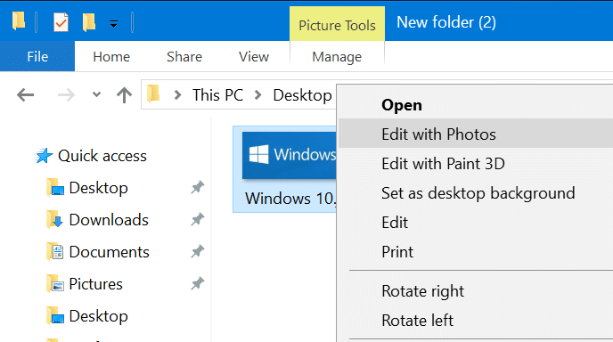 supprimer modifier avec photo du menu contextuel de Windows 10 pic1