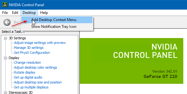 supprimer le panneau de configuration nvidia du menu contextuel du bureau dans Windows 10 pic2