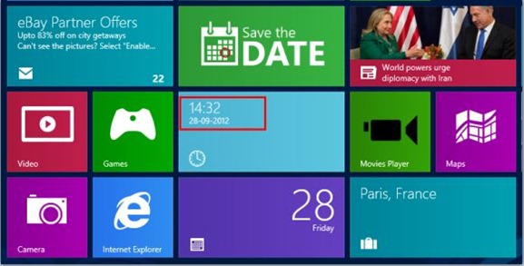 Horloge de l'écran de démarrage de Windows 8