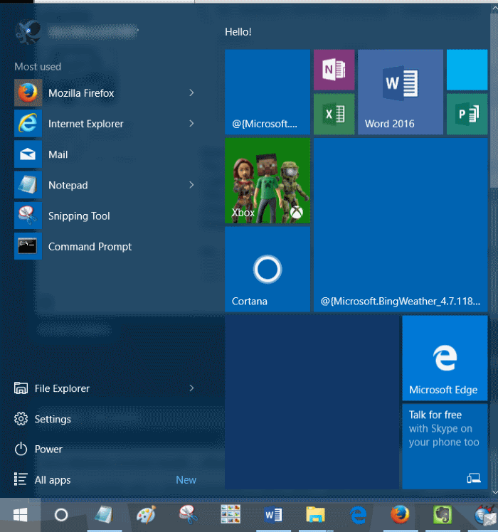 Tuiles vierges dans le menu Démarrer de Windows 10