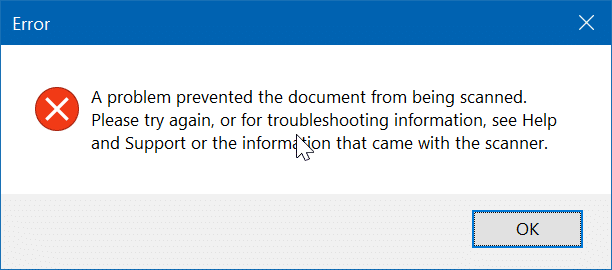 un problème a empêché le document d'être numérisé dans Windows 10