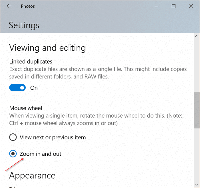 Utilisez la molette de la souris pour zoomer et dézoomer dans l'application photo Windows 10 pic2