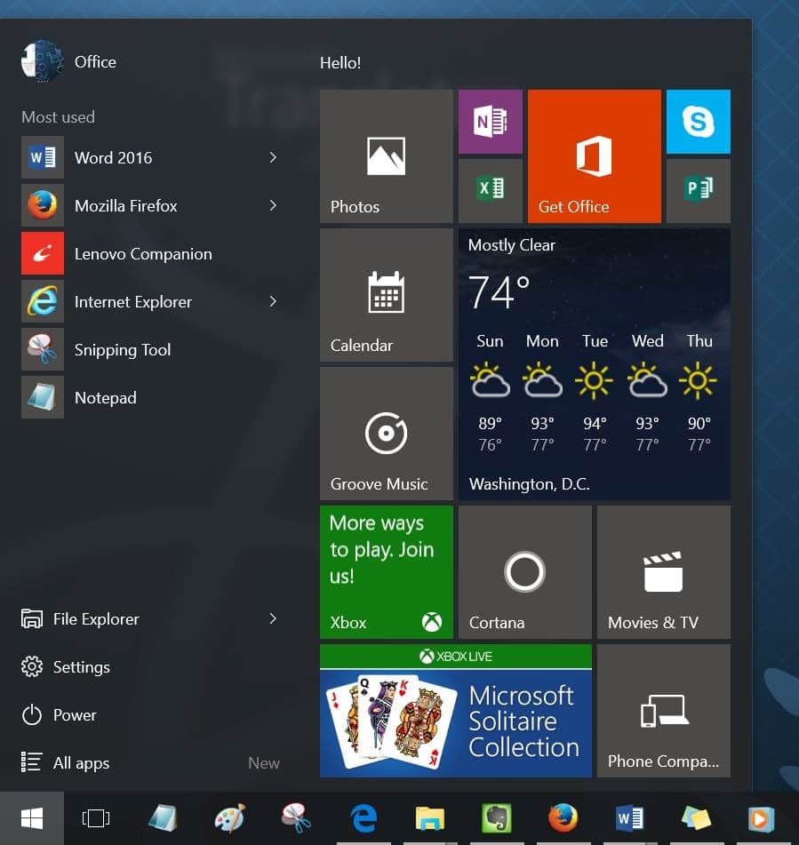 Utilisez la recherche du menu Demarrer de Windows 10 sans