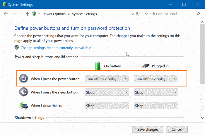 utiliser le bouton d'alimentation pour éteindre l'écran de l'ordinateur portable dans Windows 10 pic3