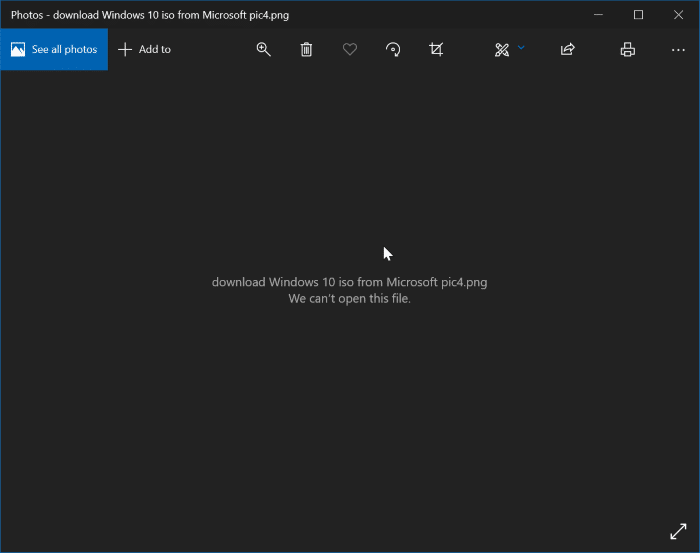 We cant open this file error in the Photos app in Windows 10