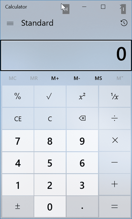 Windows 10 calculator app keyboard shortcuts