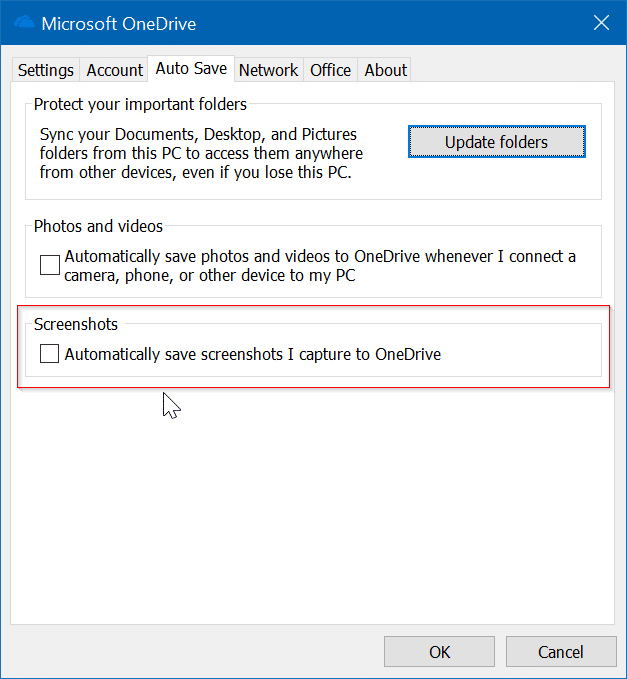 Windows 10 n'enregistre pas les captures d'écran dans le dossier Screenshot pic2