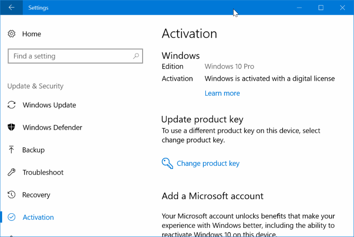 activate Windows 10 after replacing HDD with SSD pic1