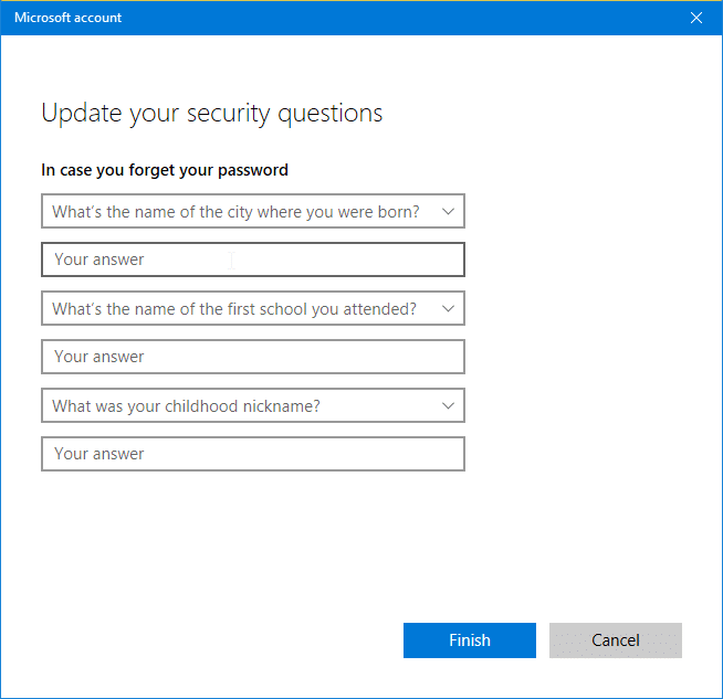 add security questions to local user accounts in Windows 10 pic3