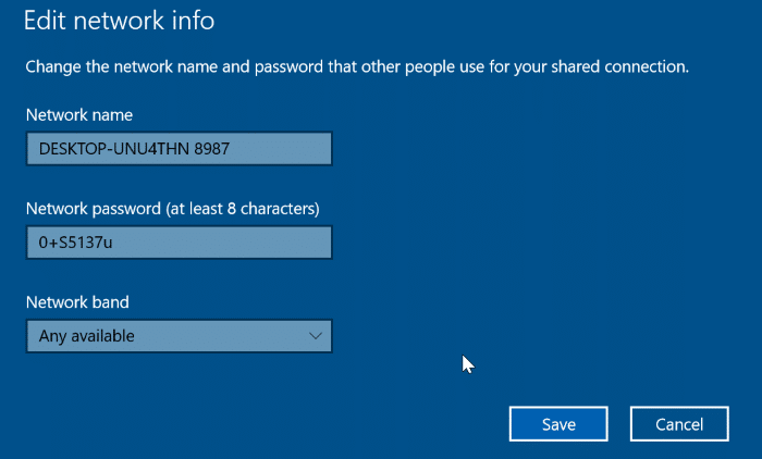 change mobile hotsport name and password in Windows 10 pic3