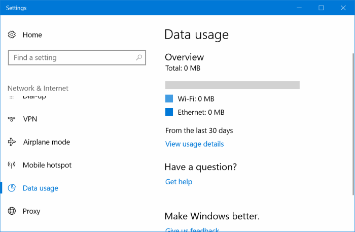 reset network data usage in Windows 10 pic2