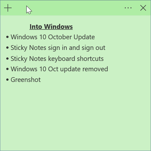 sticky notes keyboard shortcuts in windows 10